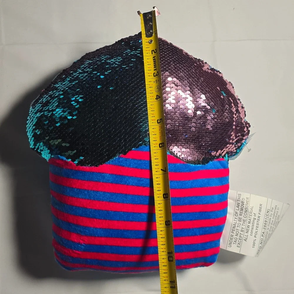 Reversible Sequin Cupcake Plush Toy Blue Red Flip Sequin Decorative 10in